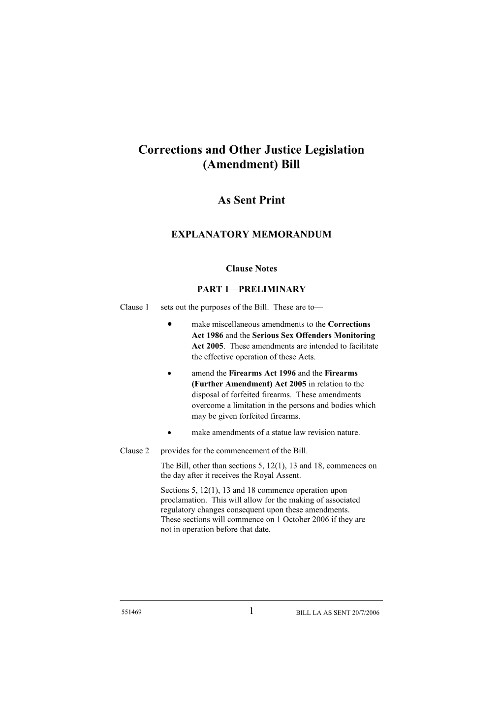 Corrections and Other Justice Legislation (Amendment) Bill