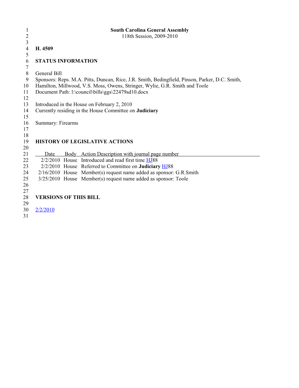 2009-2010 Bill 4509: Firearms - South Carolina Legislature Online