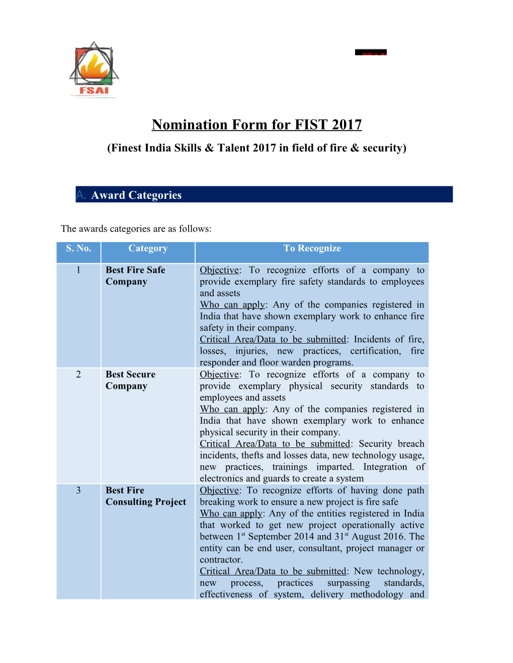 Nomination Form for FIST 2017