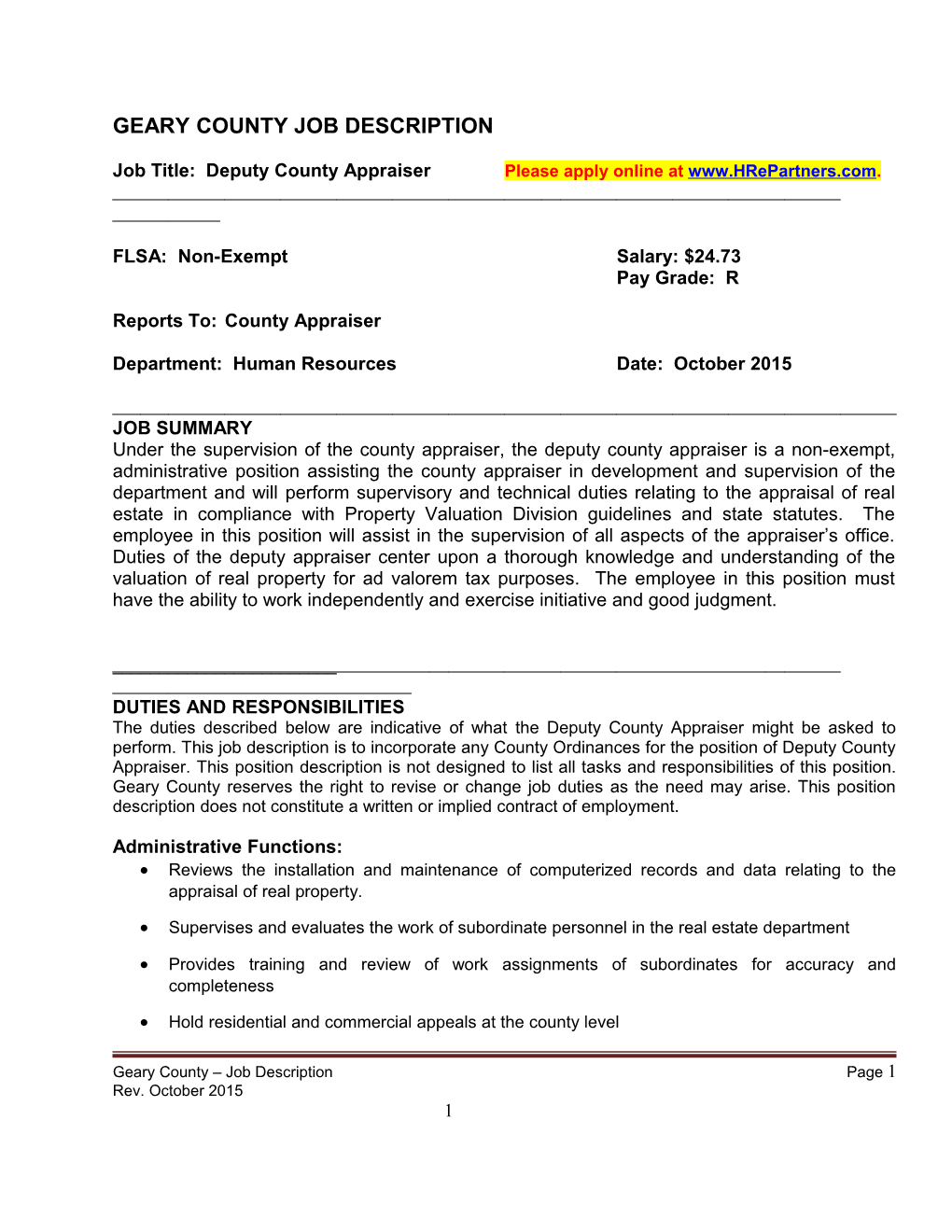 Job Title: Deputy County Appraiserplease Apply Online at