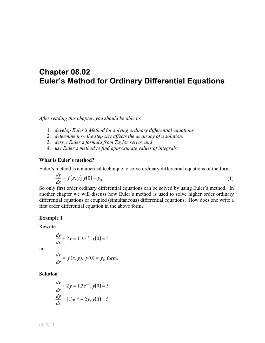 Textbook Notes for Euler S Method for Ordinary Differential Equations