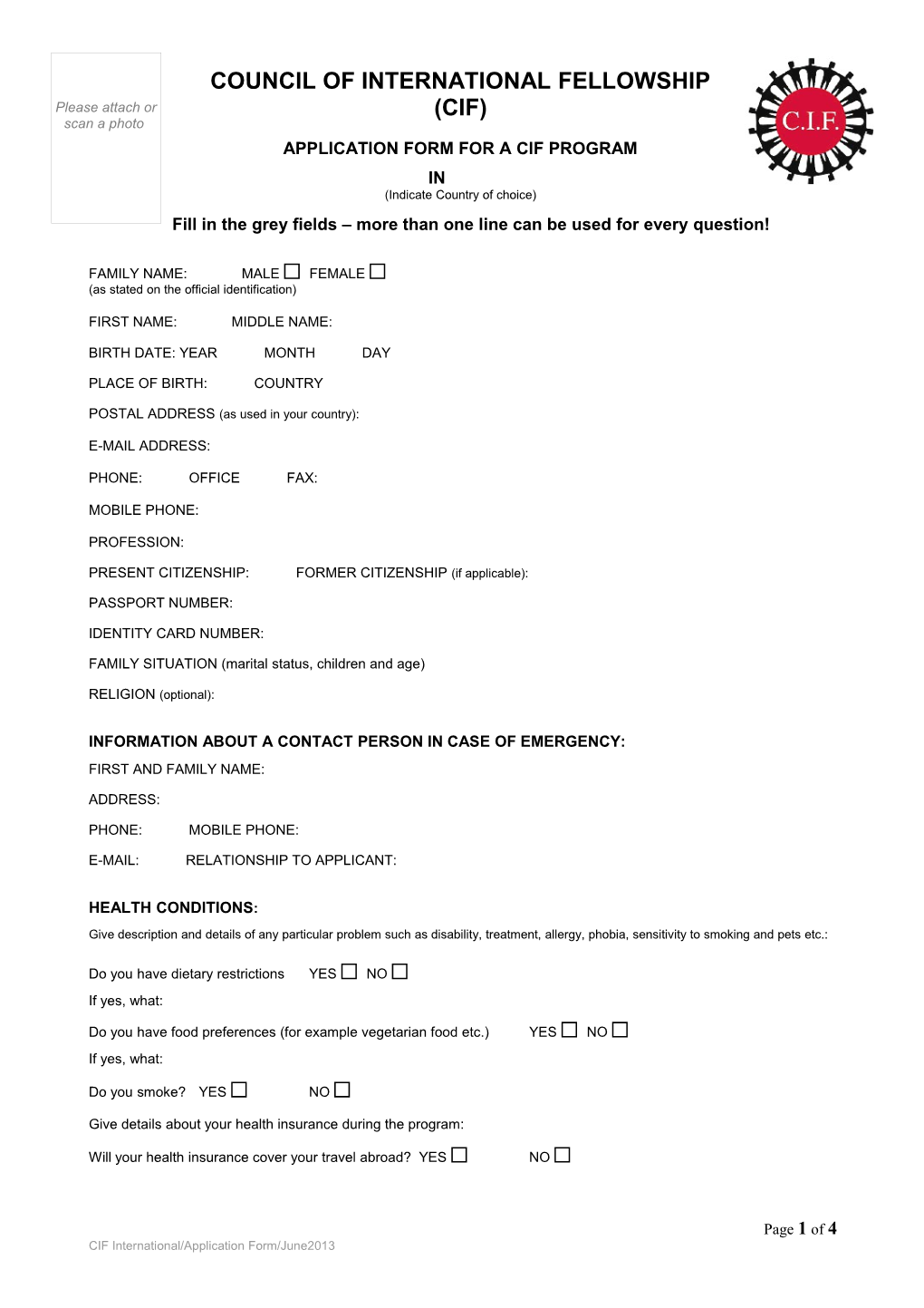 CIF Application Form October 2005