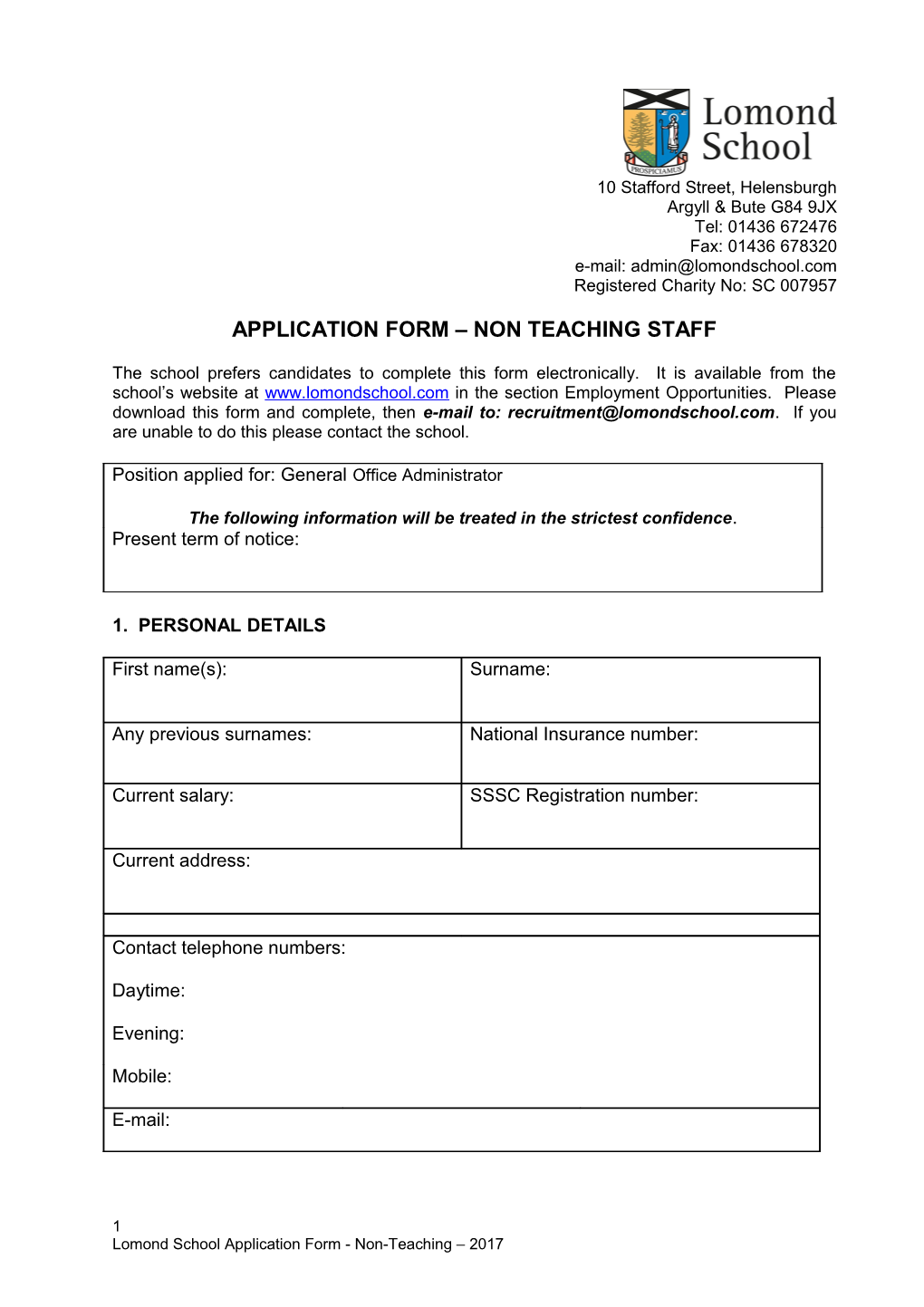 Application Form Non Teaching Staff
