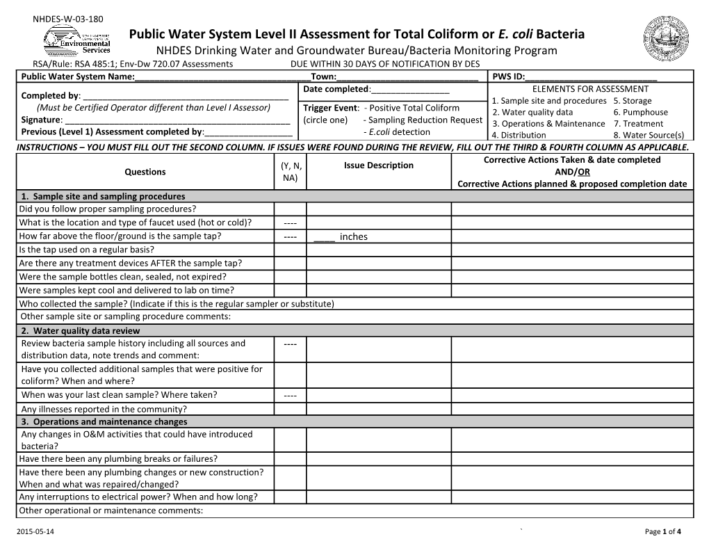 Instructions You Must Fill out the Second Column. If Issues Were Found During the Review