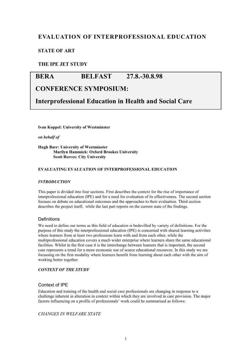 Evaluation of Interprofessional Education