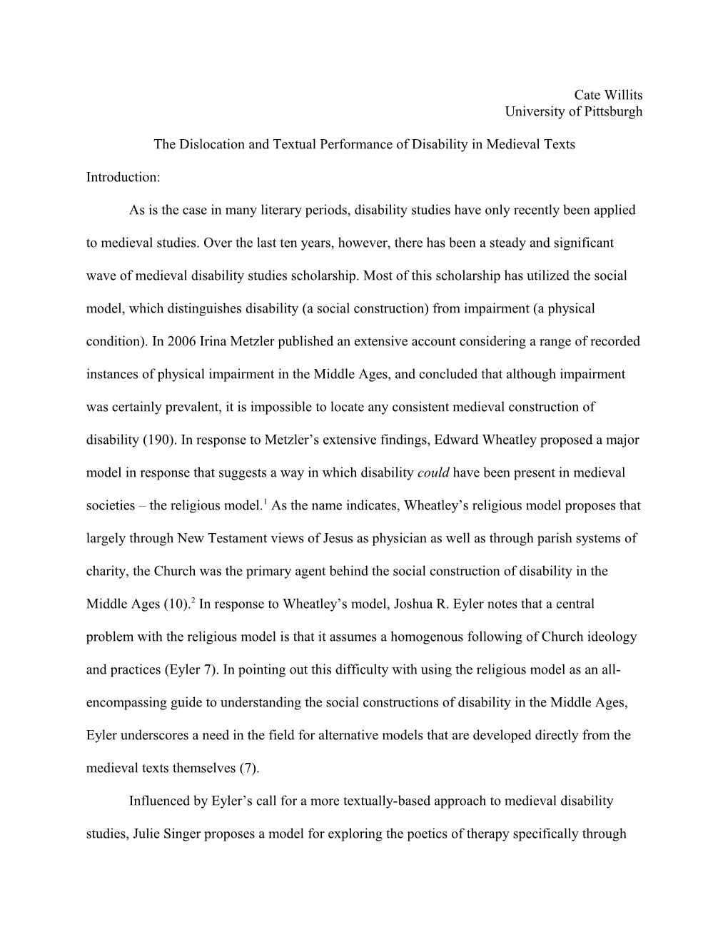The Dislocation and Textual Performance of Disability in Medieval Texts