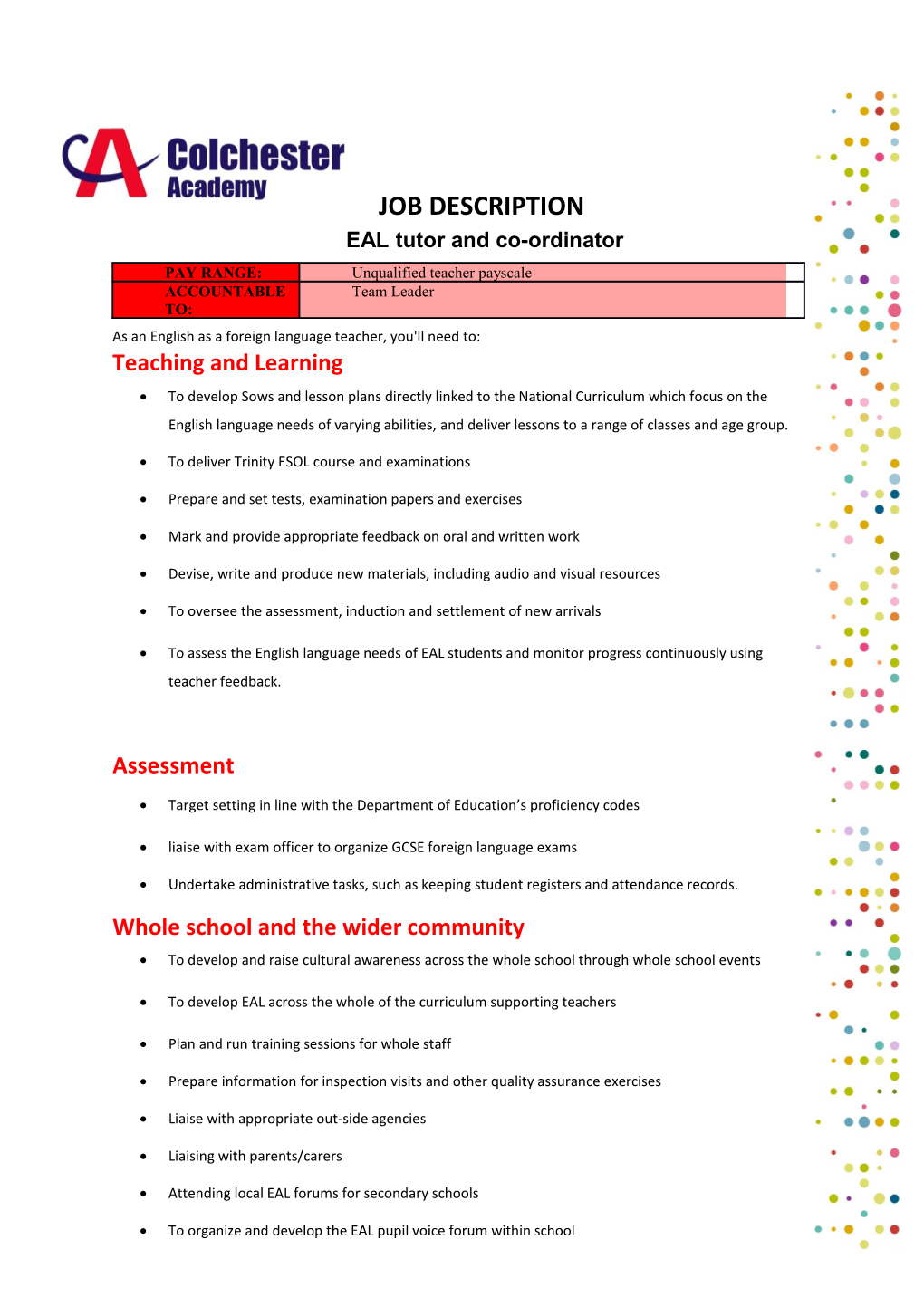 EAL Tutor and Co-Ordinator