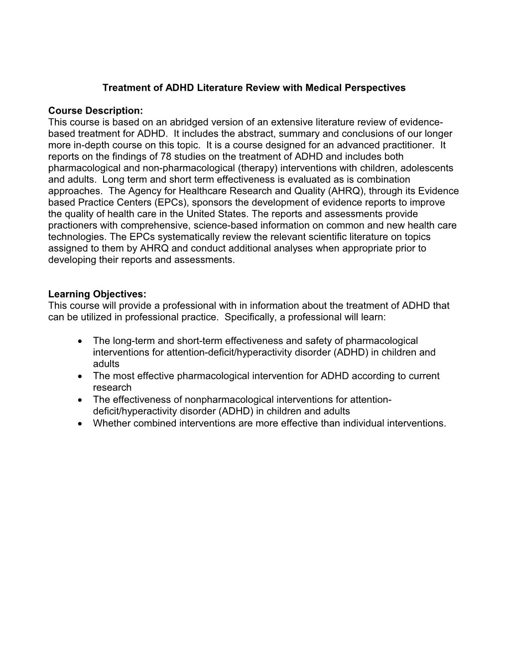 Treatment of ADHD Chapter 4 Only Conclusions