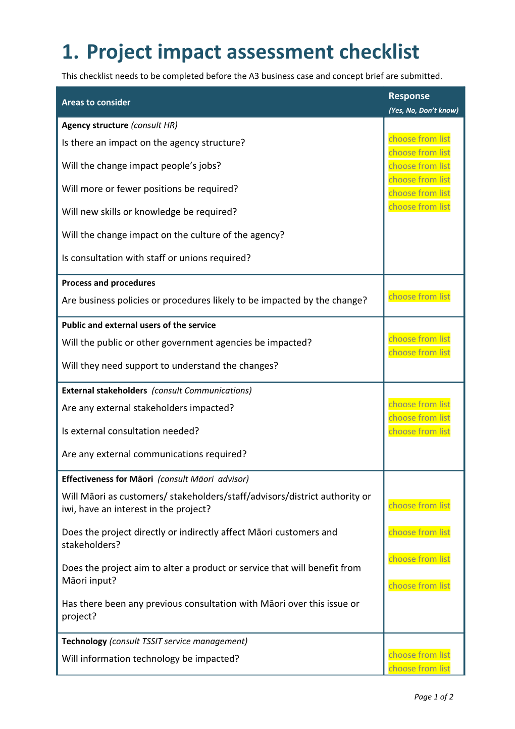 Project Impact Assessment Checklist