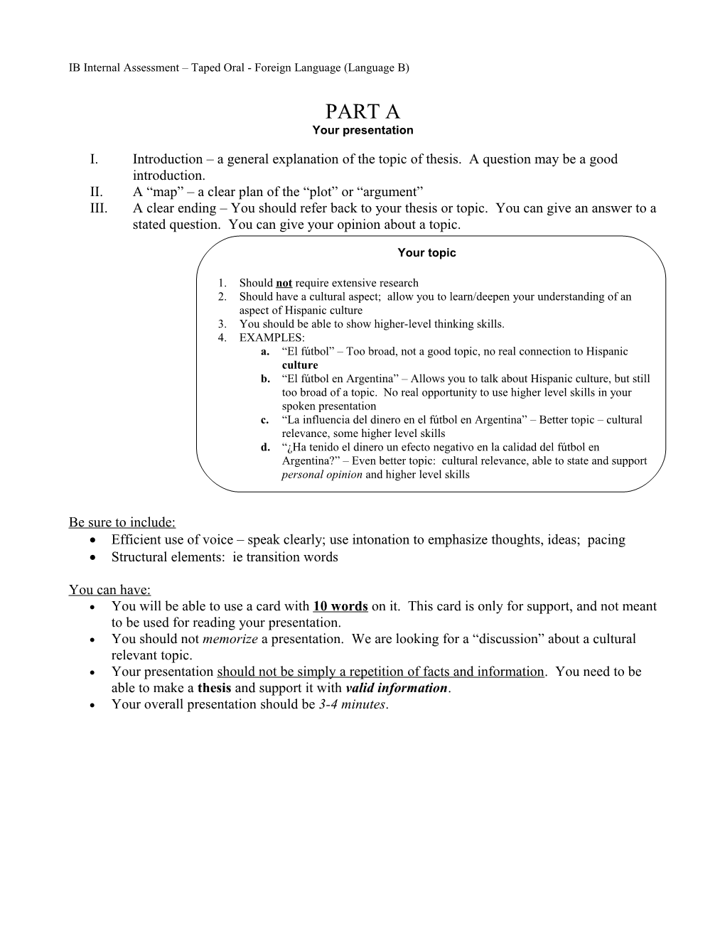 IB Oral - Foreign Language (Language B)