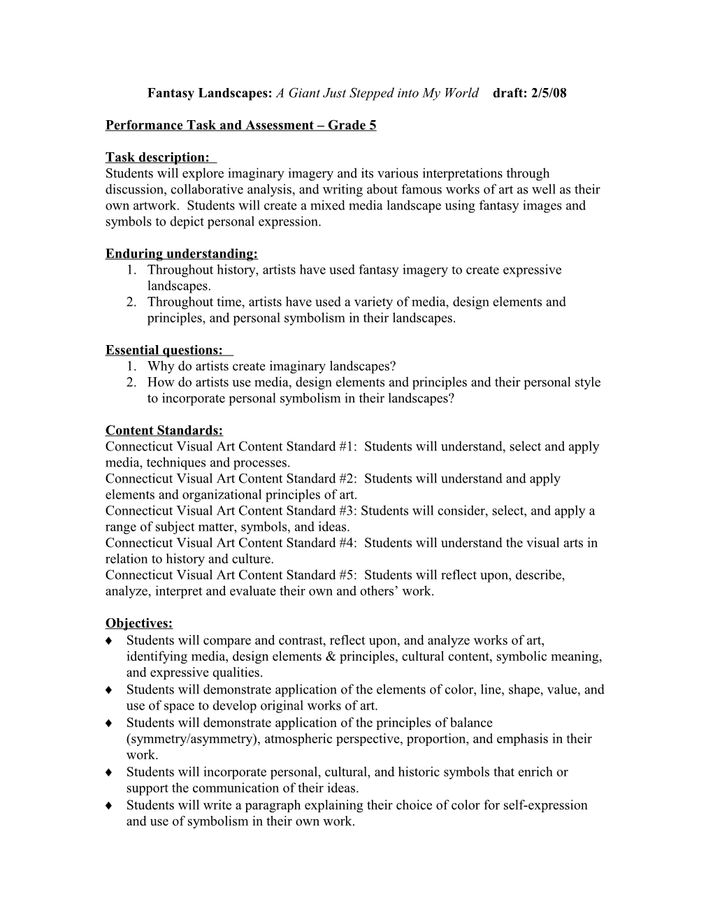 Performance Task and Assessment Grade 8