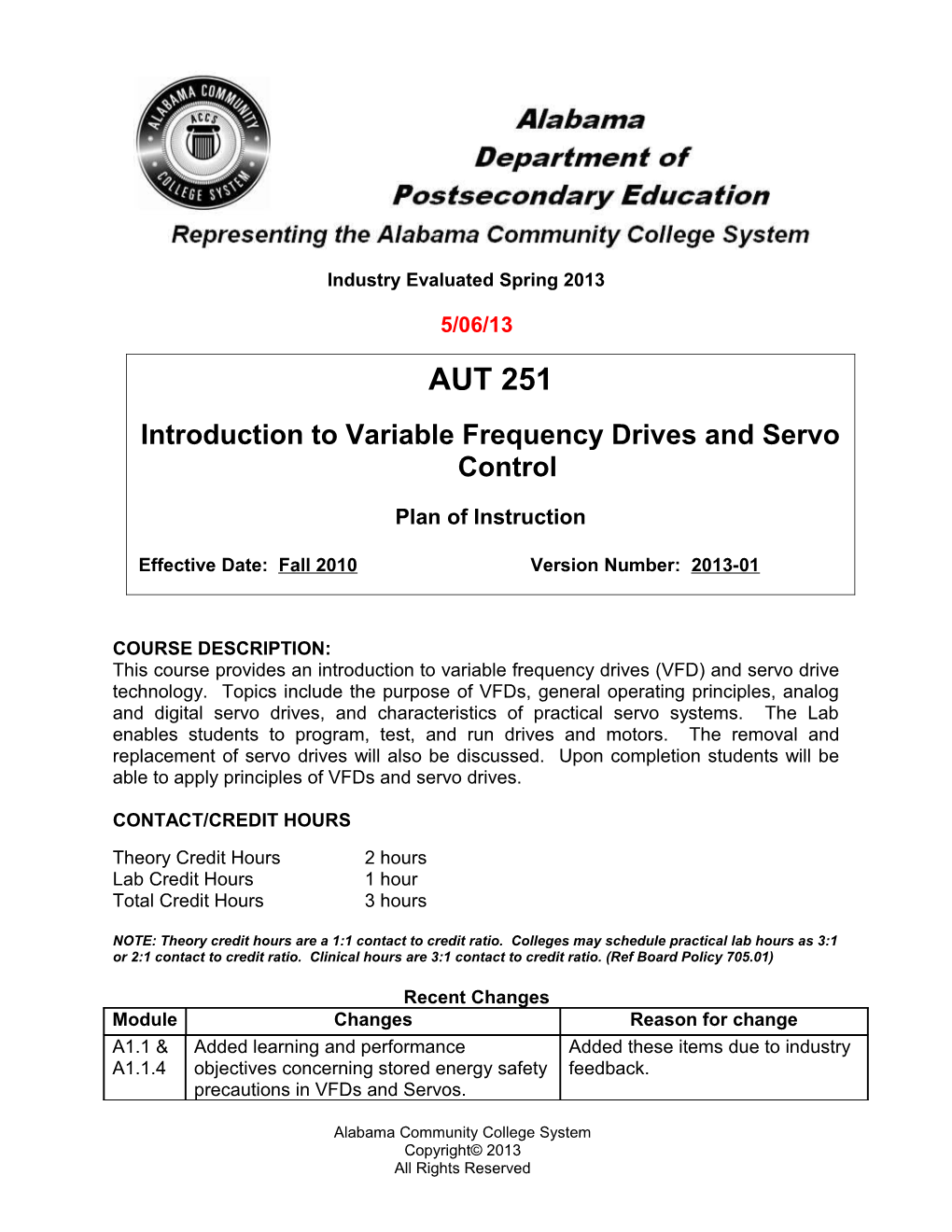 AUT 251 Introduction to Variable Frequency Drives and Servo Control