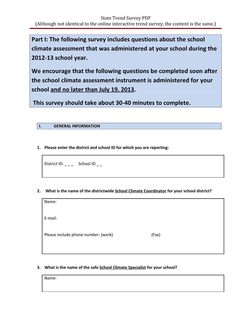 State Trend Survey PDF (Although Not Identical to the Online Interactive Trend Survey