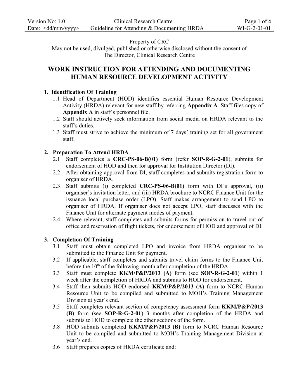 Work Instruction Forattending and Documenting Human Resource Development Activity