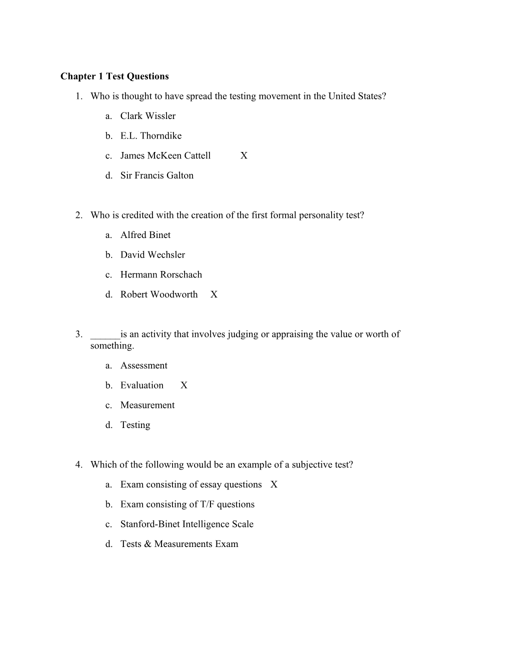 Test Questionsmastering Modern Psychological Testing: Theory & Methods