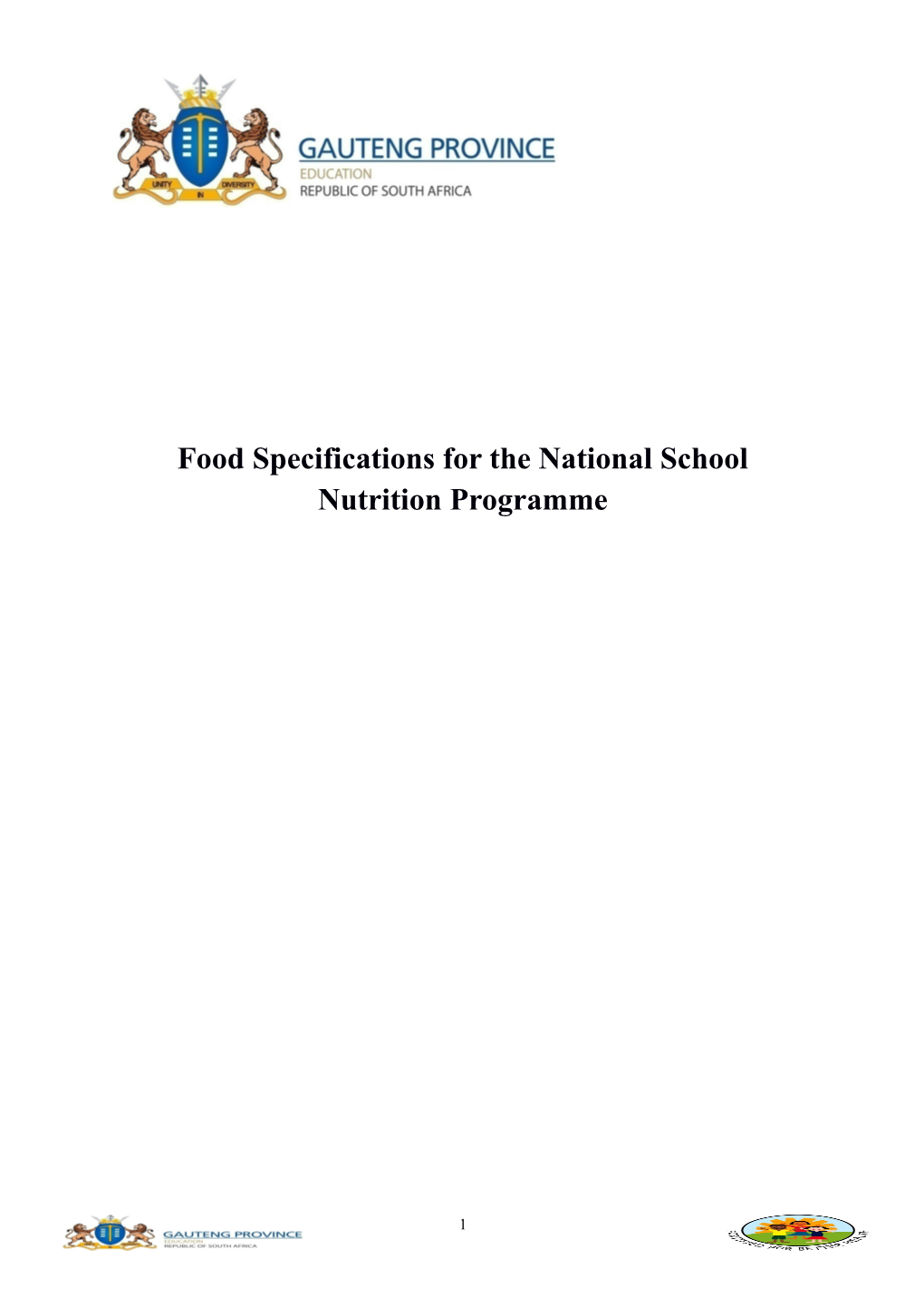 Food Specifications for the National School Nutrition Programme