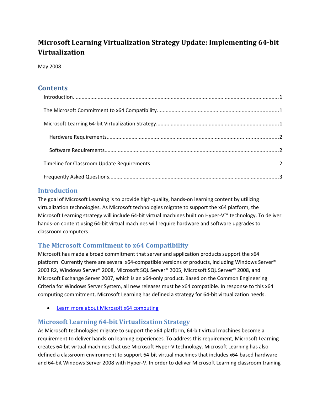 Microsoft Learning Virtualization Strategy Update: Implementing 64-Bit Virtualization