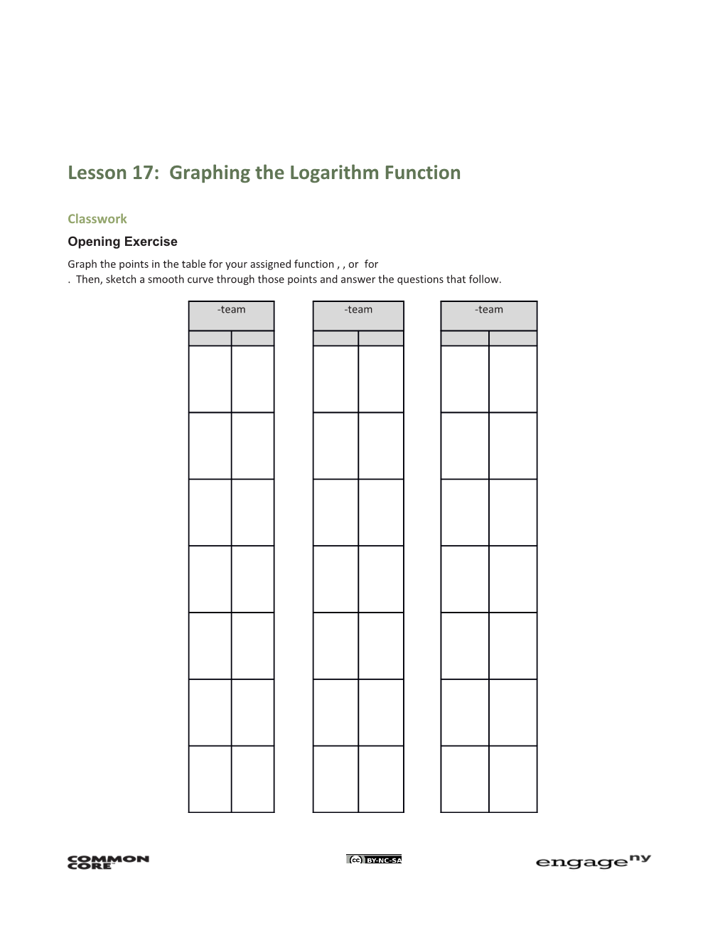 Lesson 17: Graphing the Logarithm Function