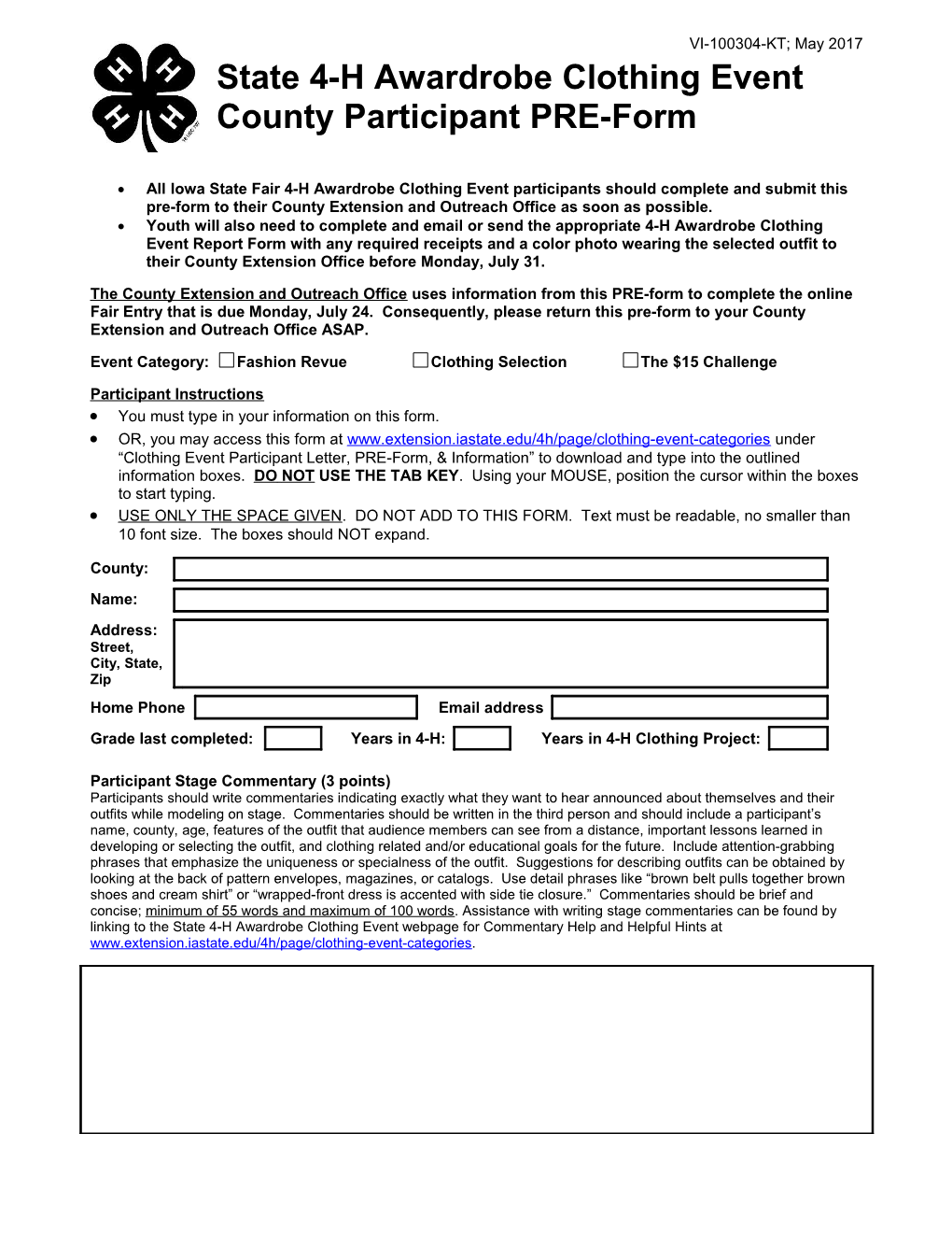 County Participant PRE-Form