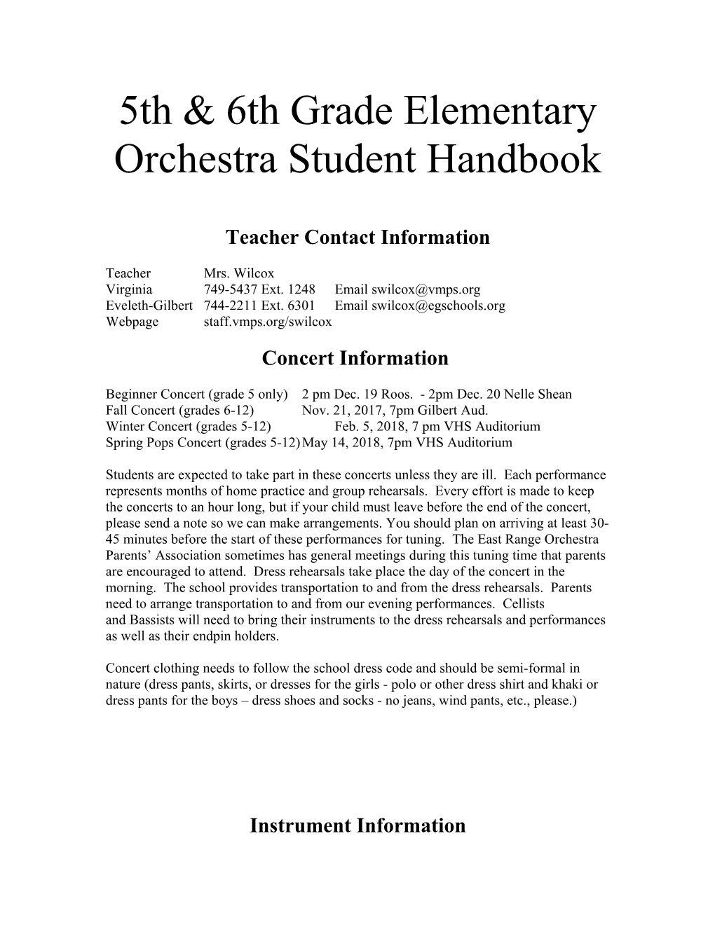 5Th & 6Th Grade Elementary Orchestra Student Handbook