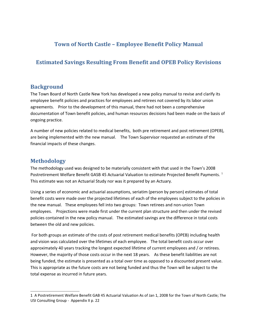 Town of North Castle Employee Benefit Policy Manual