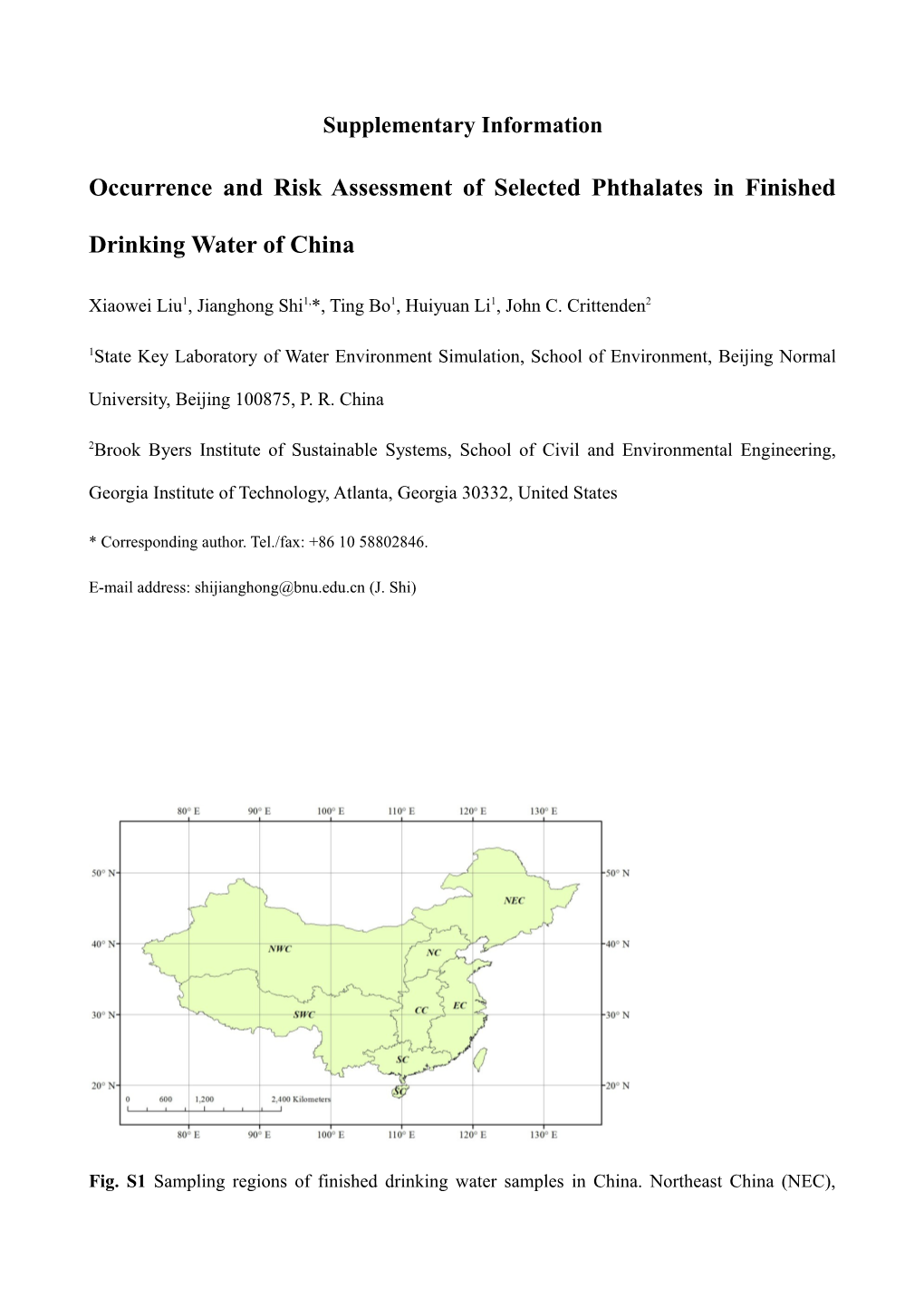 Occurrence and Risk Assessment of Selected Phthalates in Finished Drinking Water of China