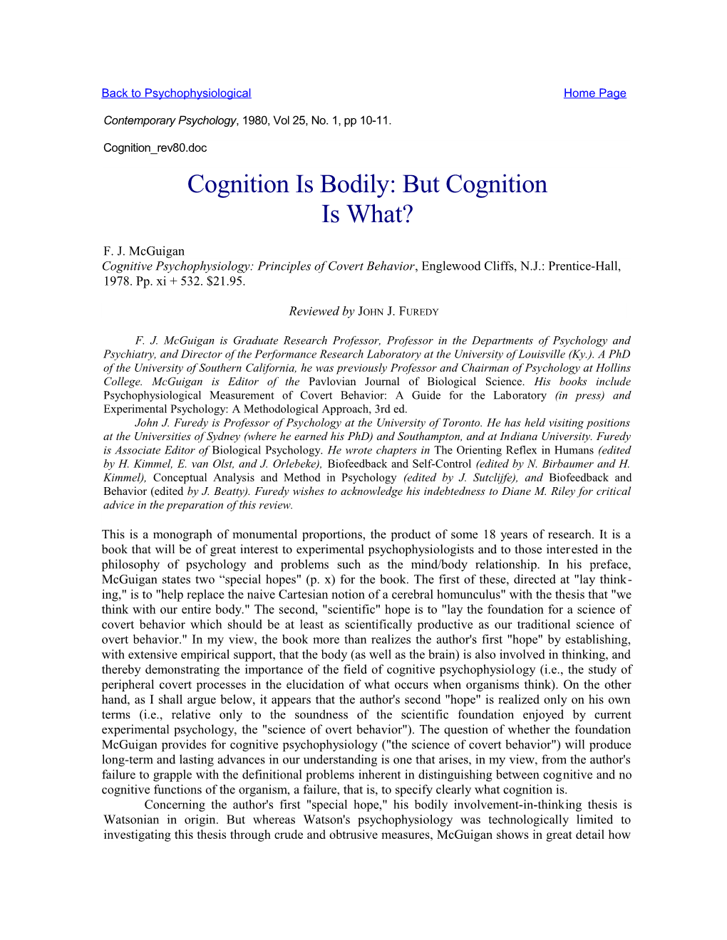 Cognition Is Bodily: but Cognition