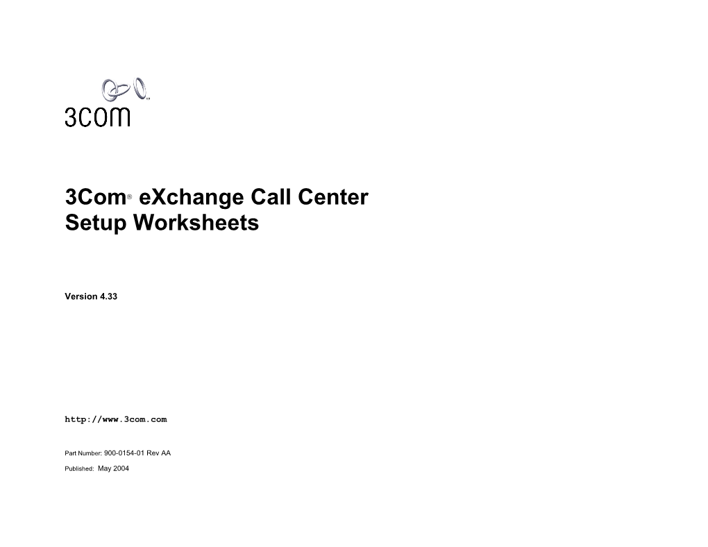 3Com Exchange Callcenter Setup Worksheets