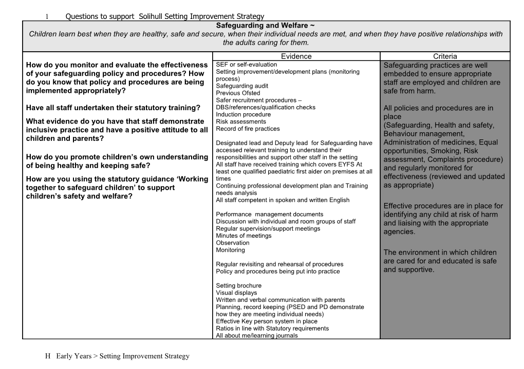 Safeguarding and Welfare Requirements