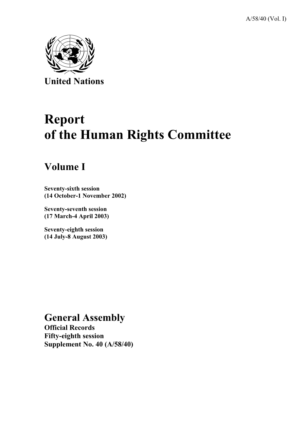 Report of the Human Rights Committee