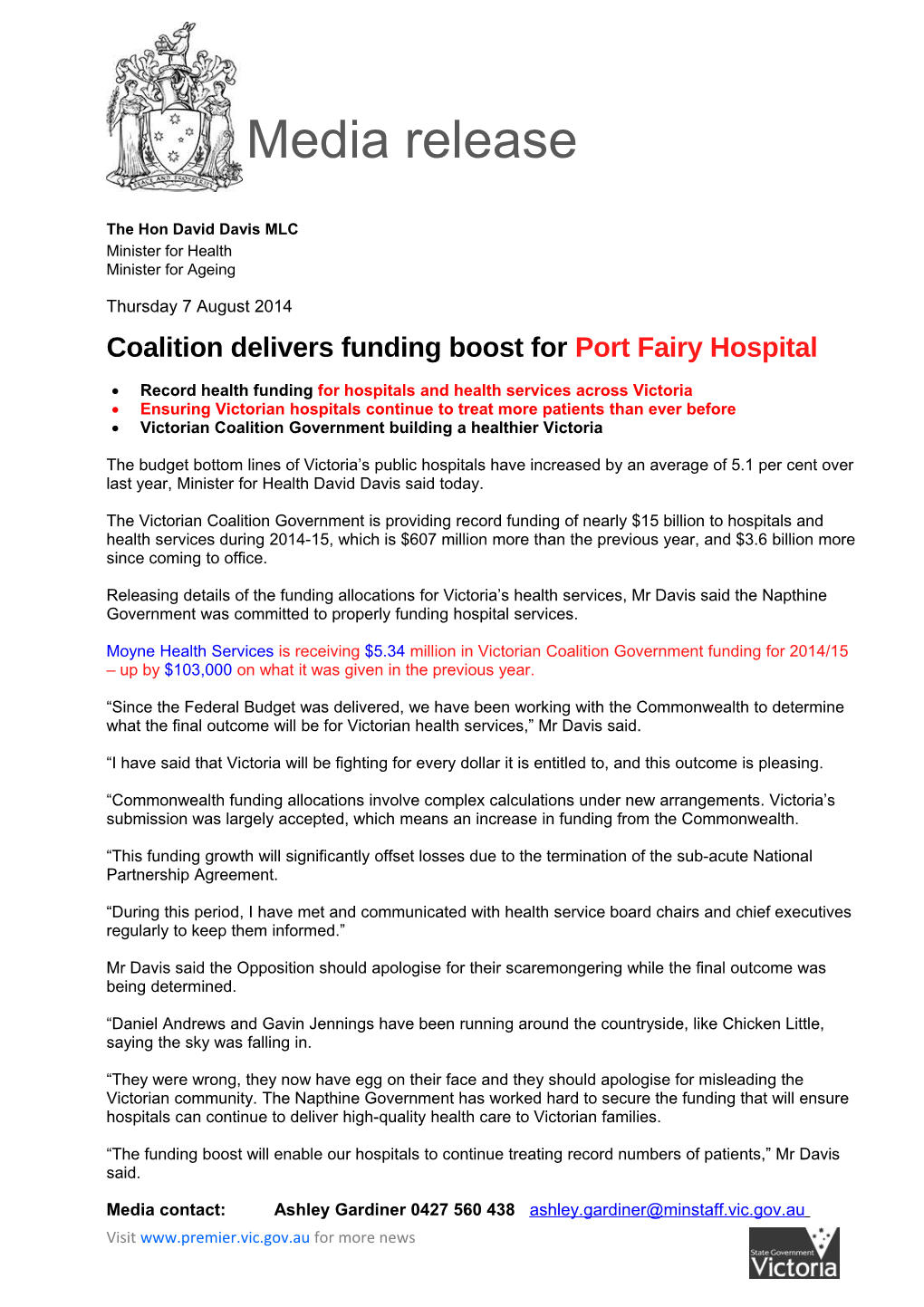 Coalition Delivers Funding Boost for Port Fairy Hospital