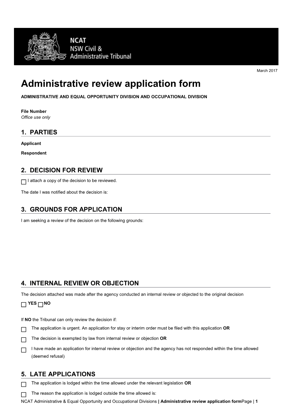 Administrative Review Application Form