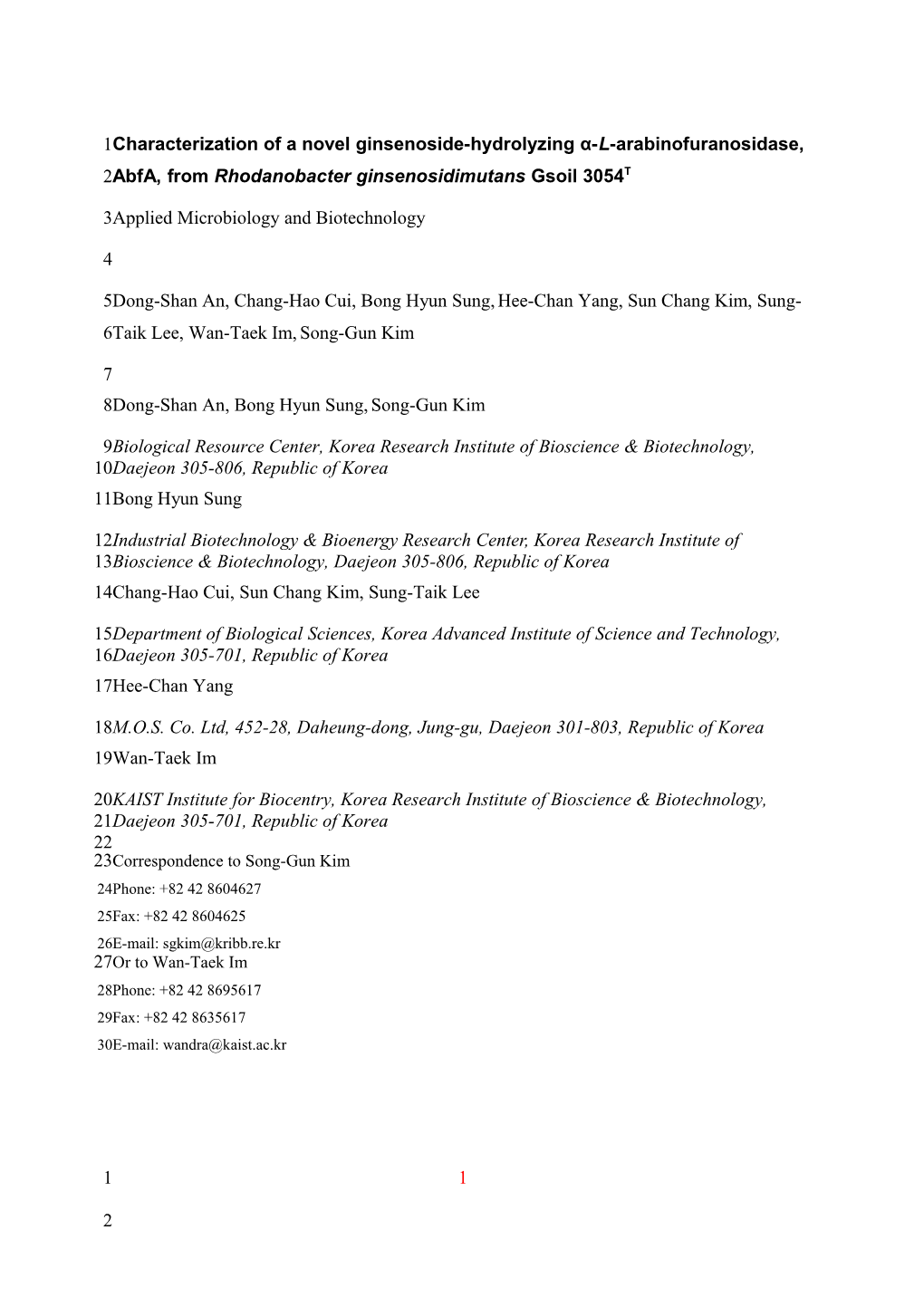 Characterization of a Novel Ginsenoside-Hydrolyzing Α-L-Arabinofuranosidase, Abfa, From