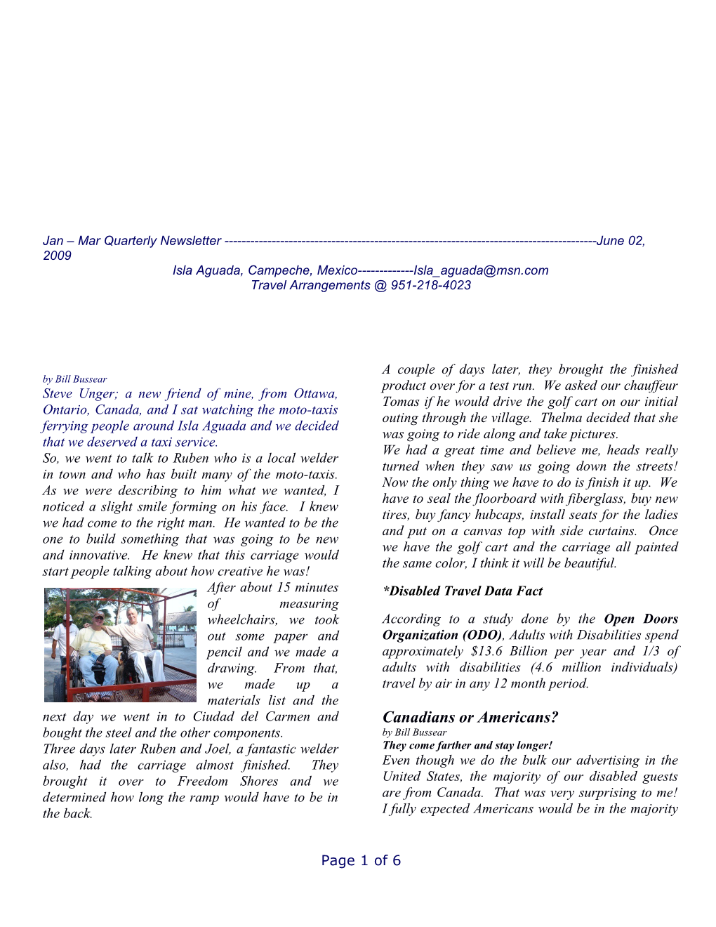 Jan Mar Quarterly Newsletter June 02, 2009