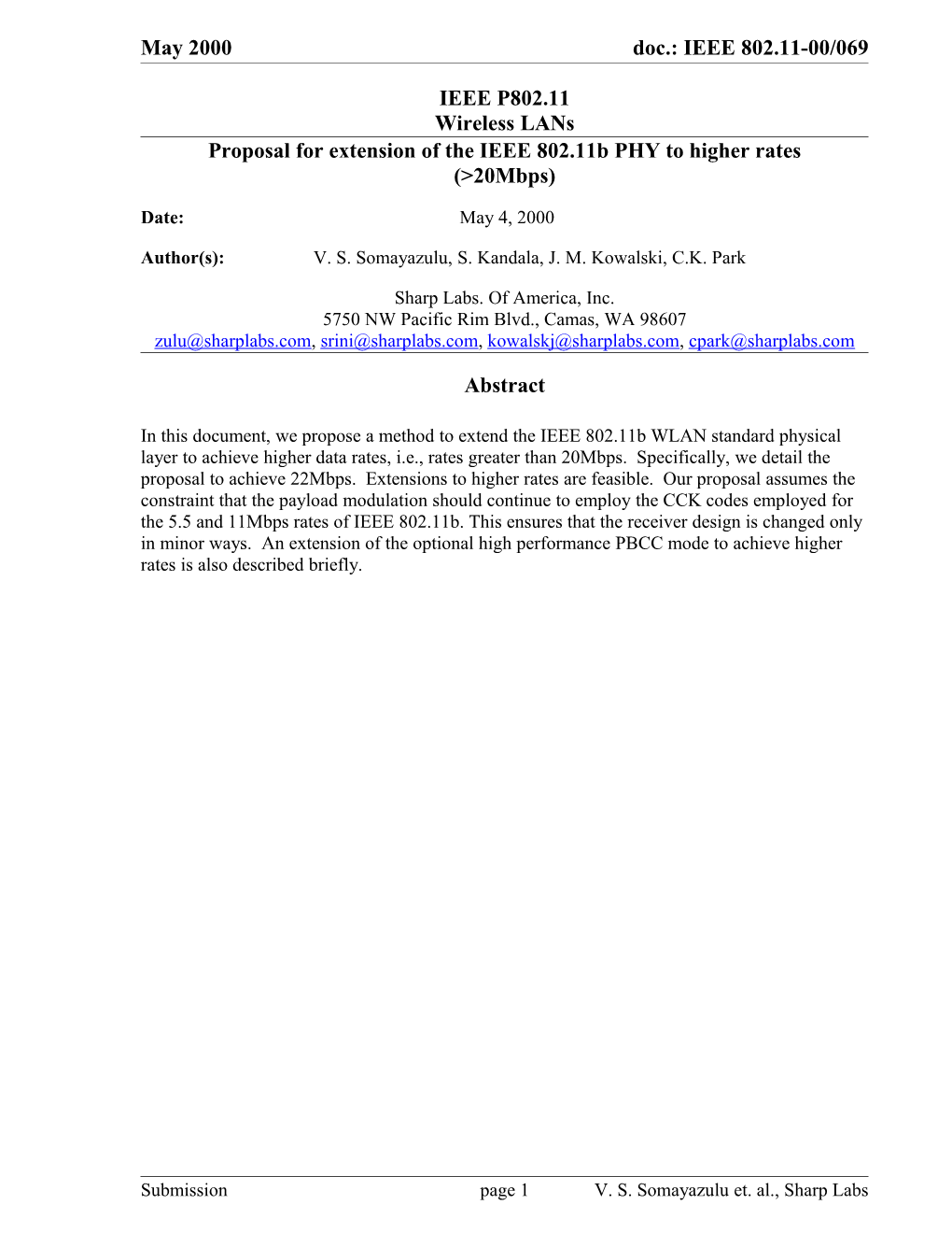 Proposal for Extension of the IEEE 802.11B PHY to Higher Rates (&gt;20Mbps)