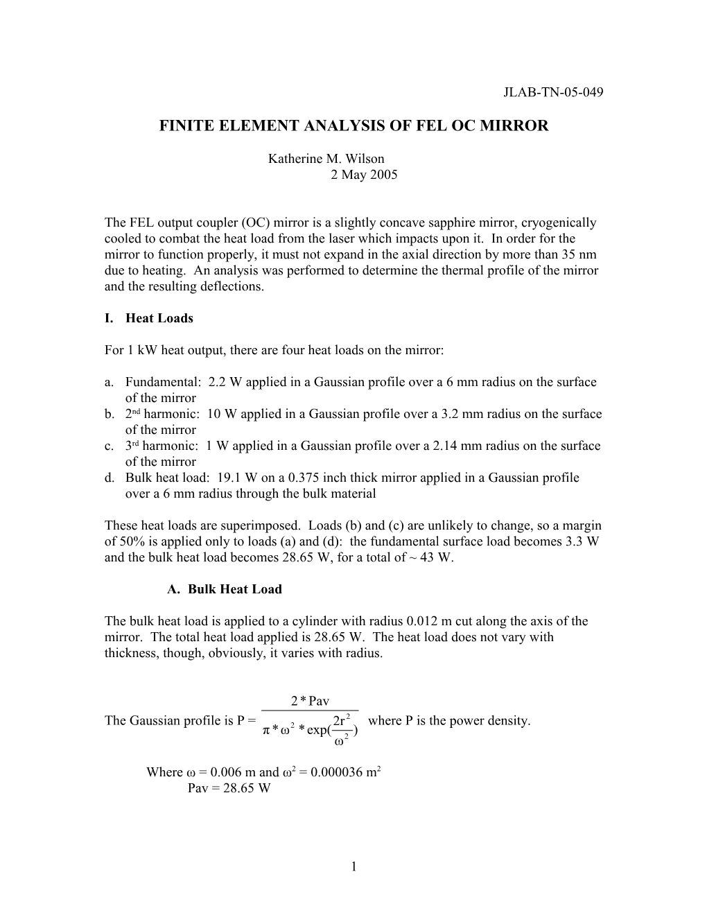 Finite Element Analysis of FEL OC Mirror
