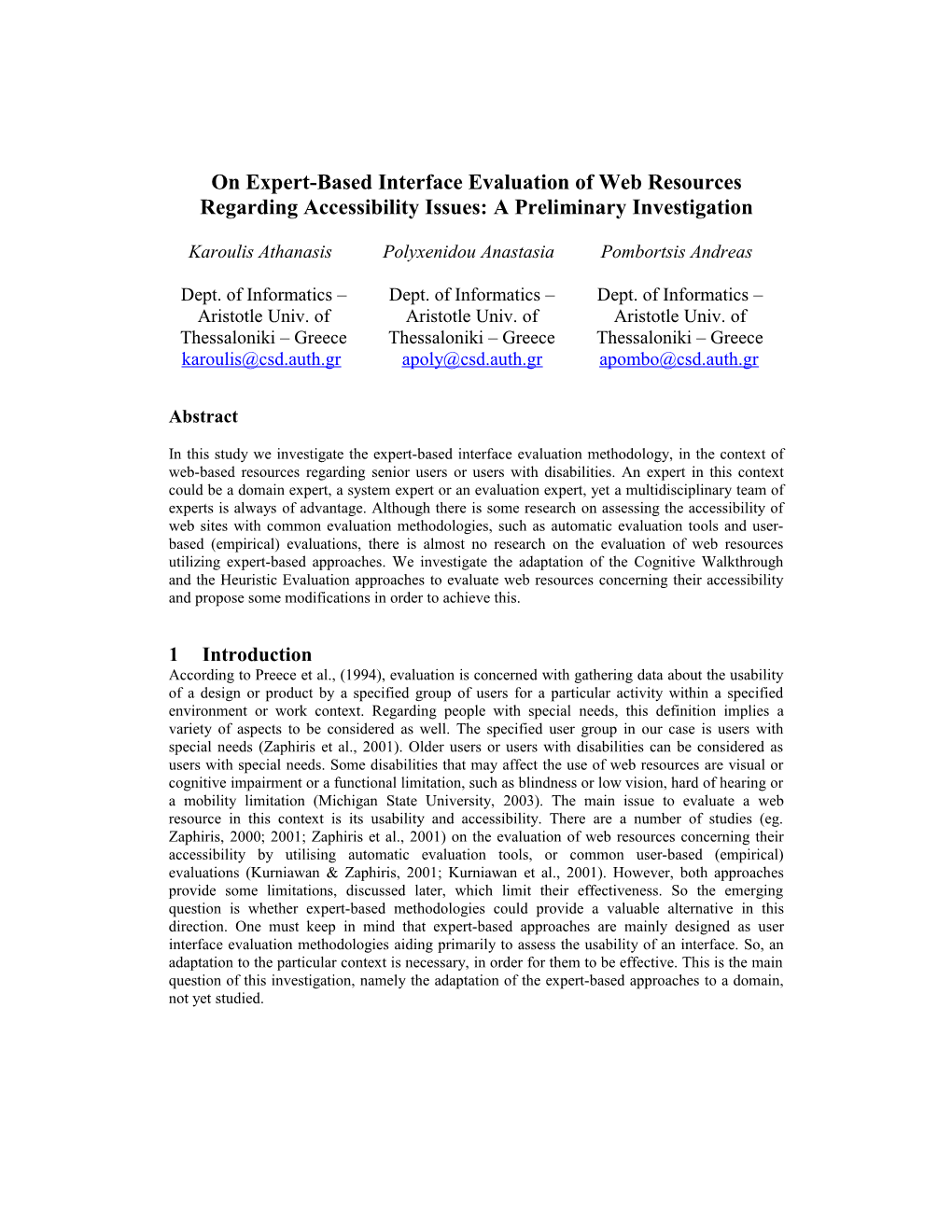 On Expert-Based Interface Evaluation of Web Resources Regarding Accessibility Issues