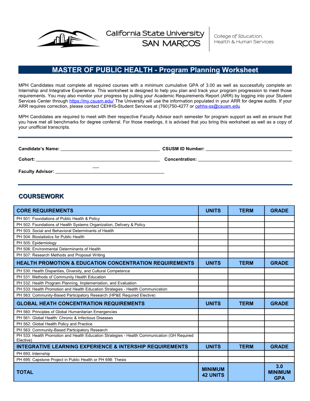 Advancement to Candidacy Form - COE Master's