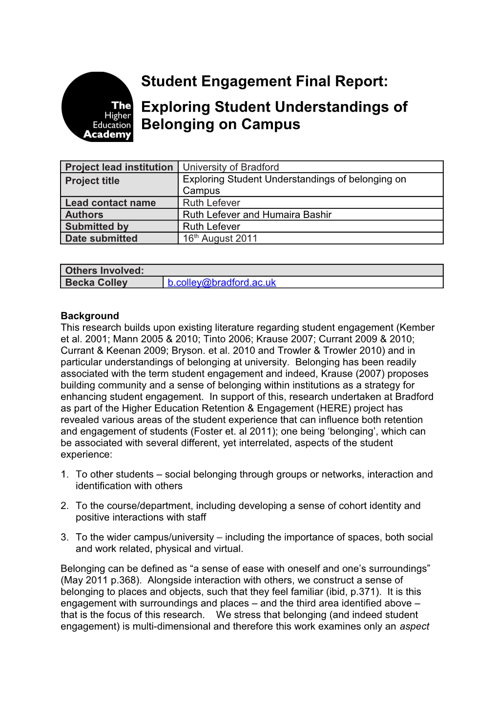 Exploring Student Understandings of Belonging on Campus