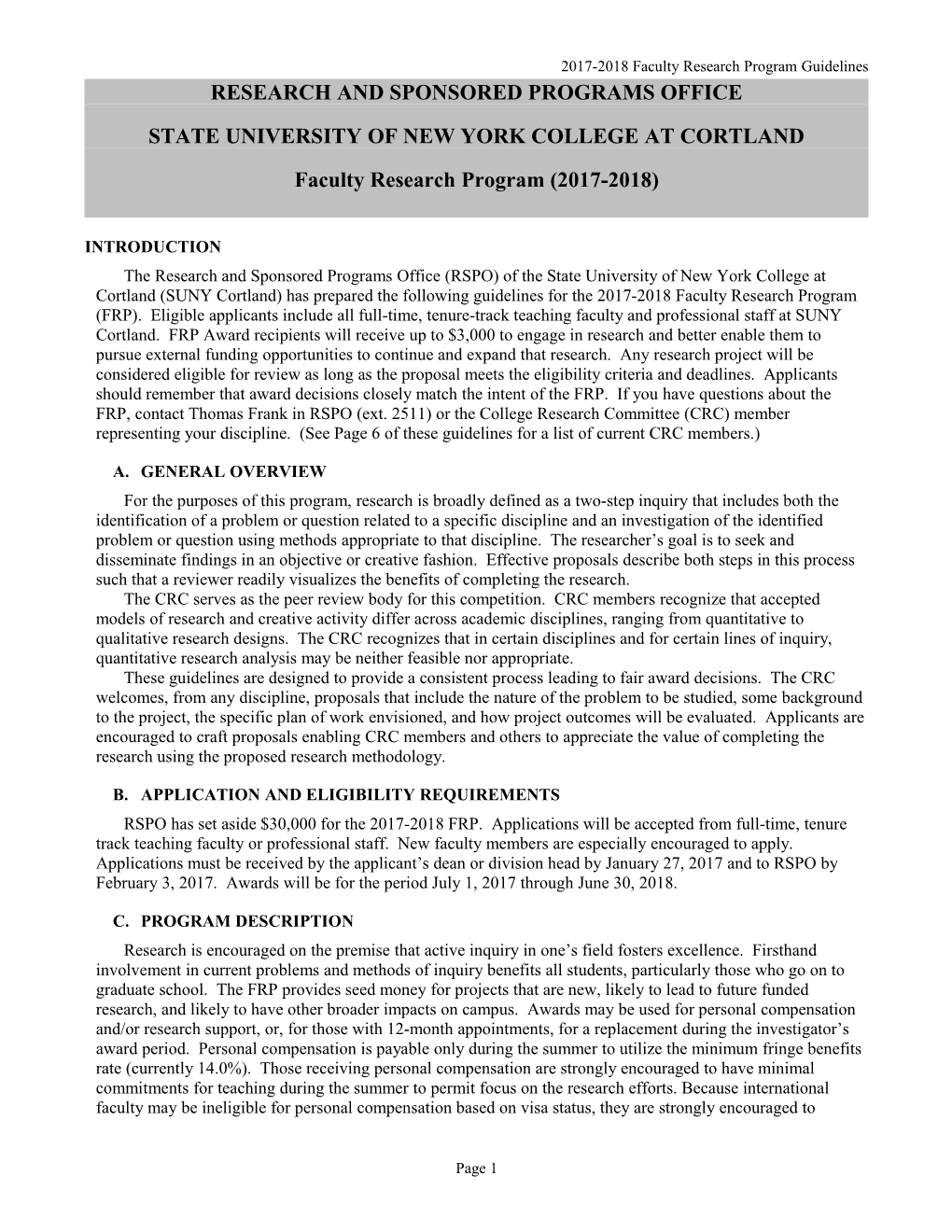 2017-2018 Faculty Research Program Guidelines