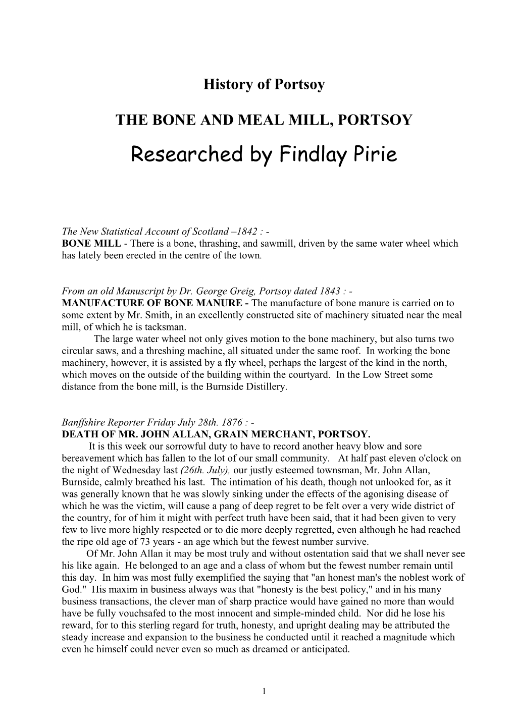 The Bone and Meal Mill, Portsoy