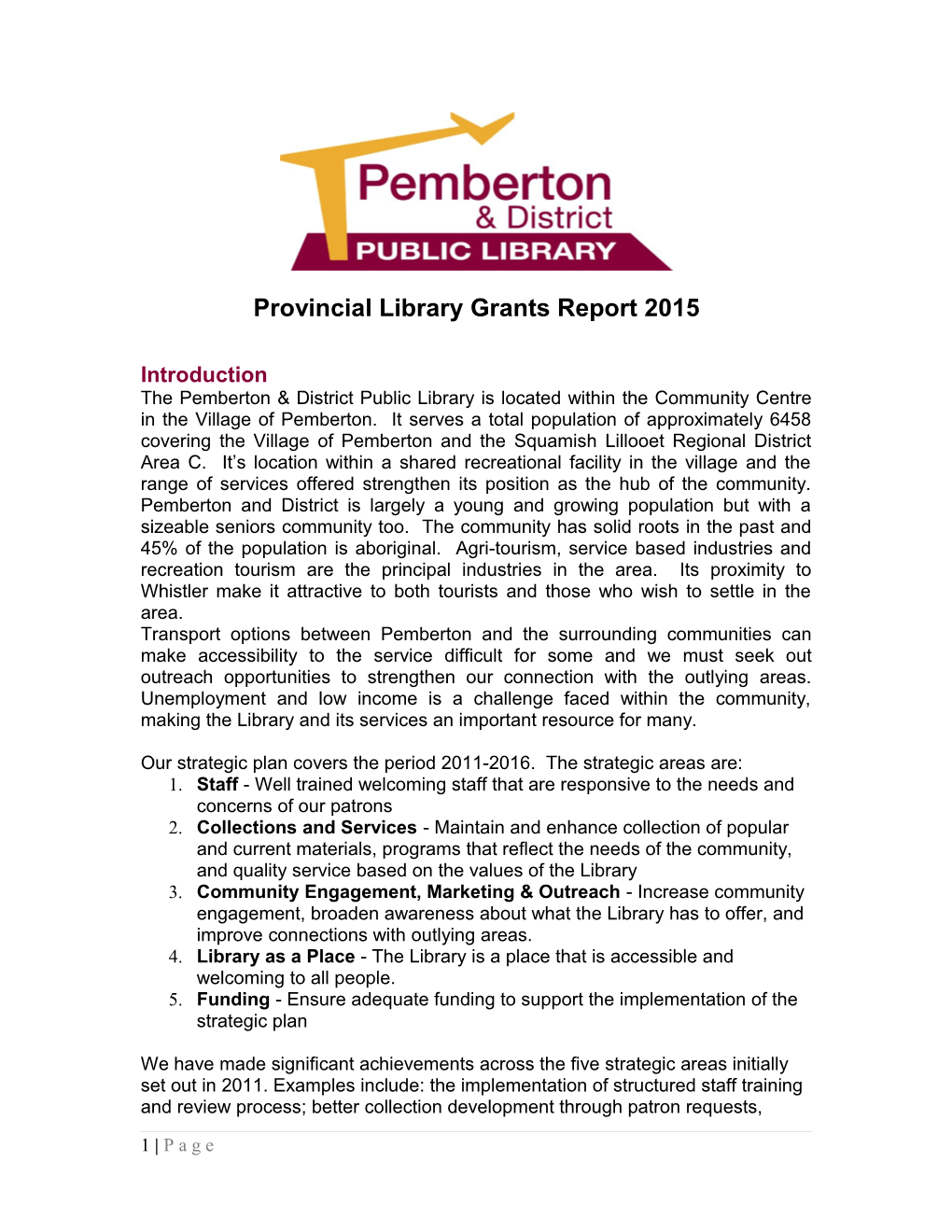 Provincial Library Grants Report 2015