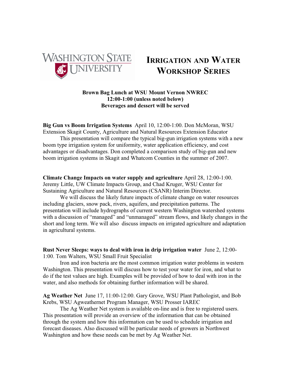 Irrigation and Water Workshop Series