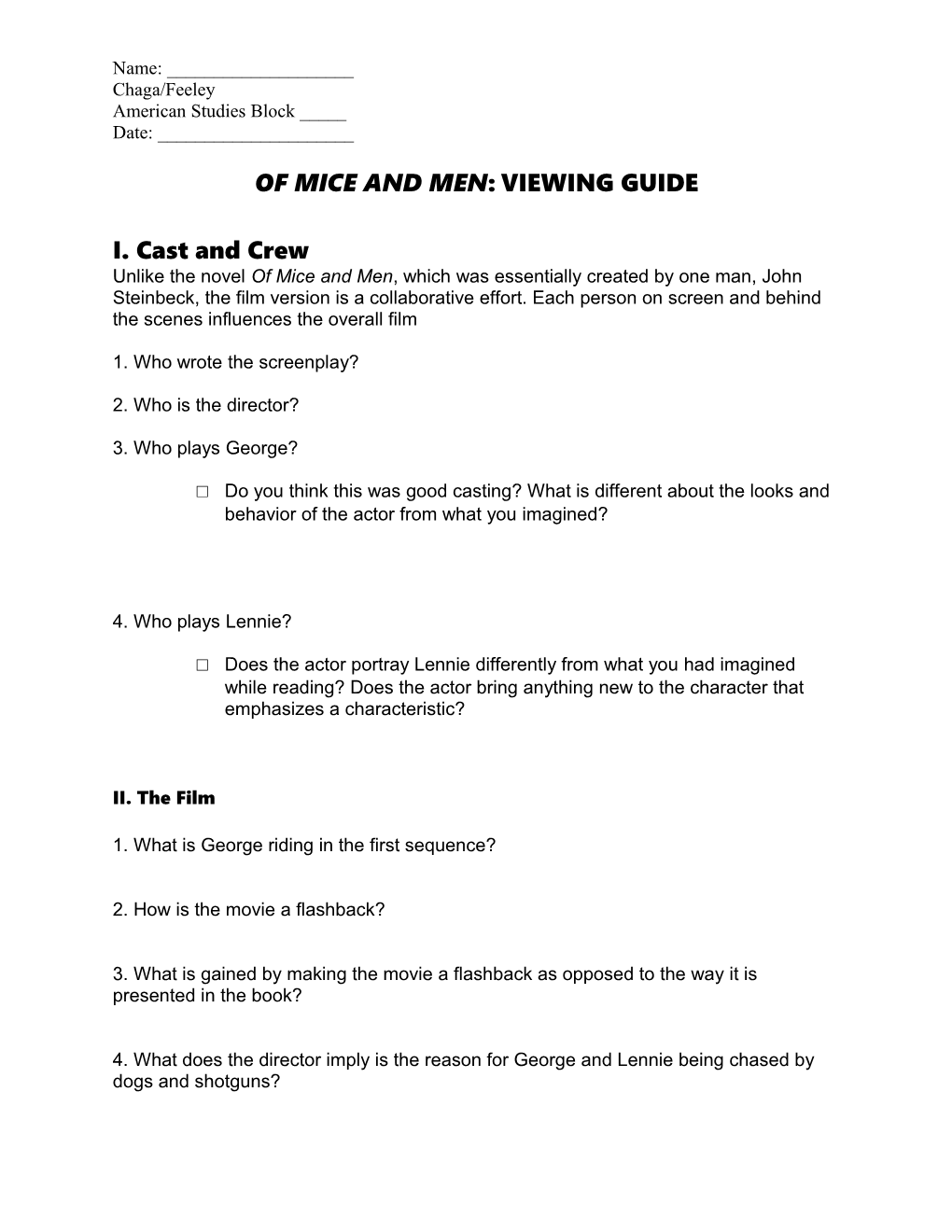 Of Mice and Men: Viewing Guide