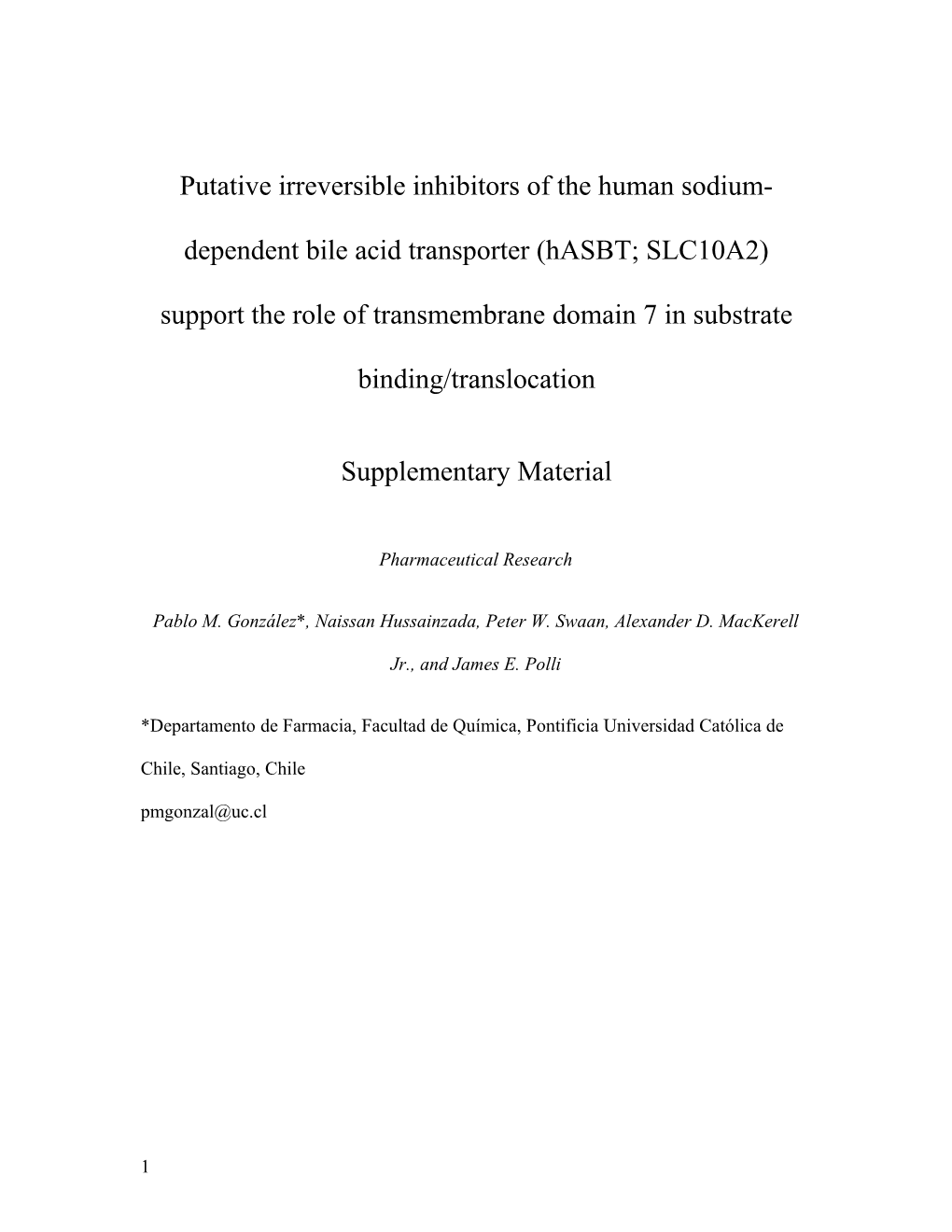 Putative Irreversible Inhibitors of the Human Sodium-Dependent Bile Acid Transporter (Hasbt;