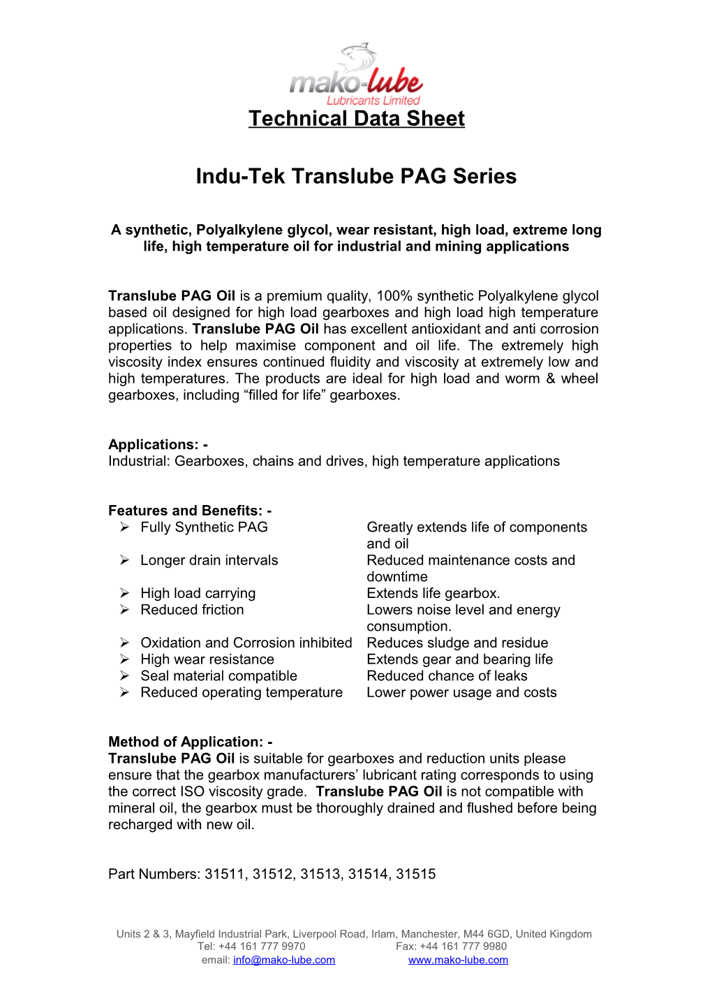 Indu-Tek Translube PAG Series