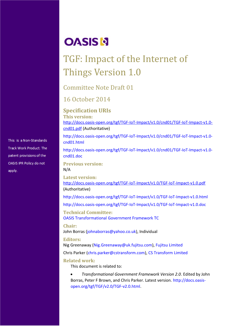 TGF: Impact of the Internet of Things Version 1.0