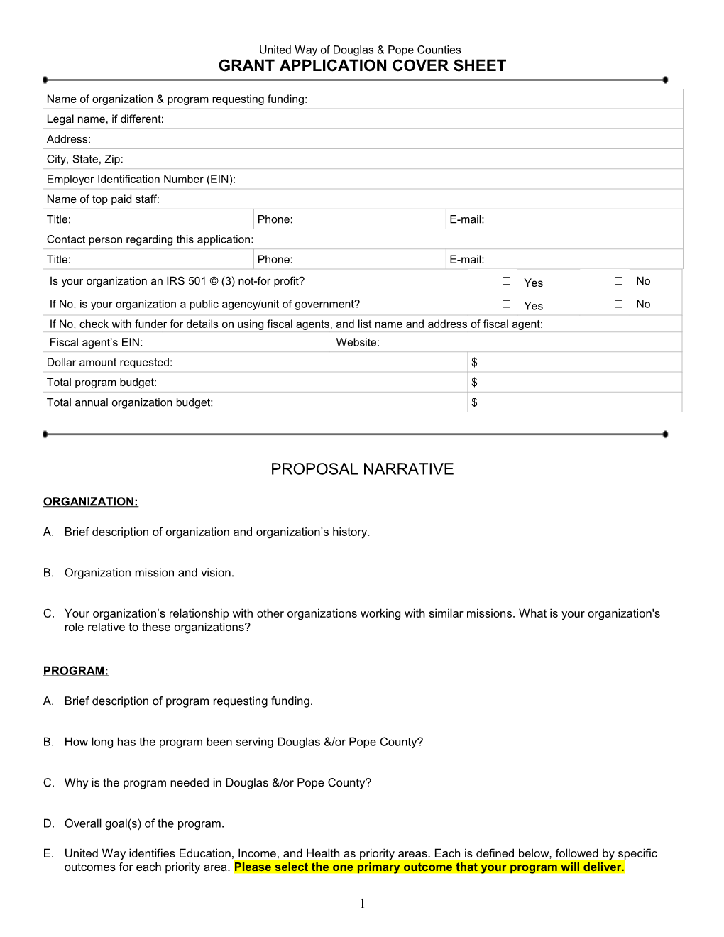 Minnesota Common Grant Application Form