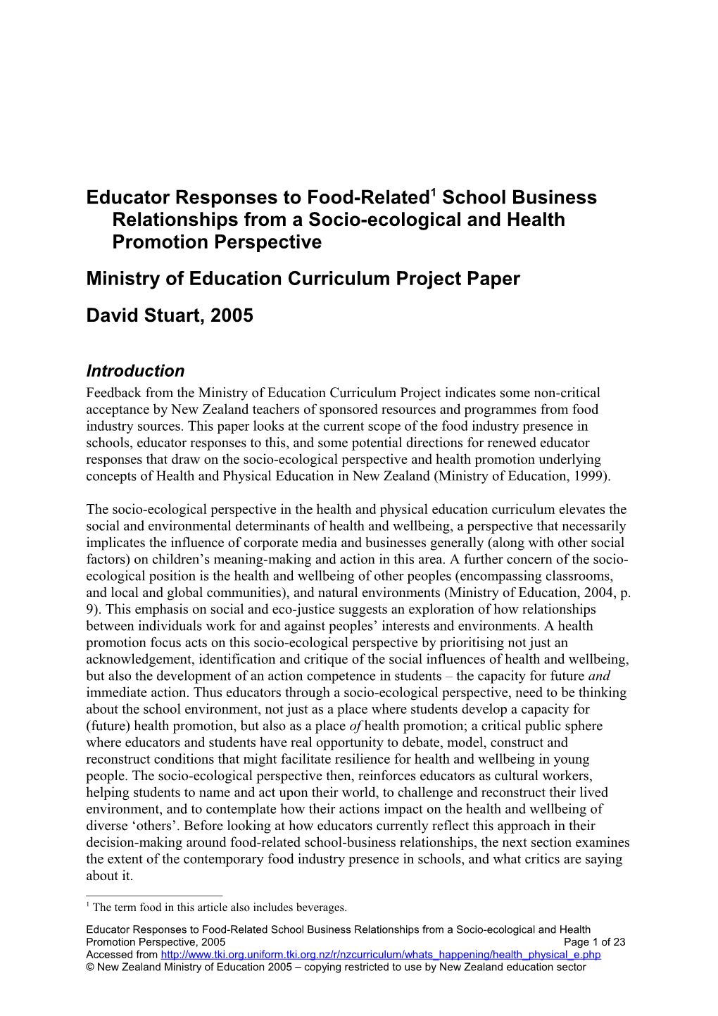 Educator Responses to Food-Related School Business Relationships from a Socio-Ecological