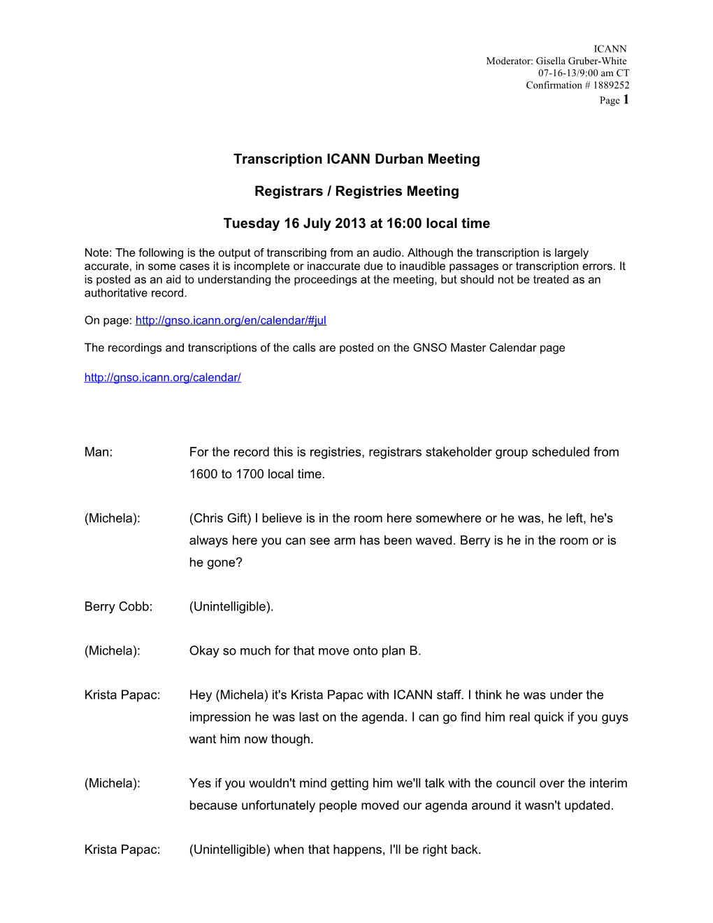 Transcription ICANN Durban Meeting